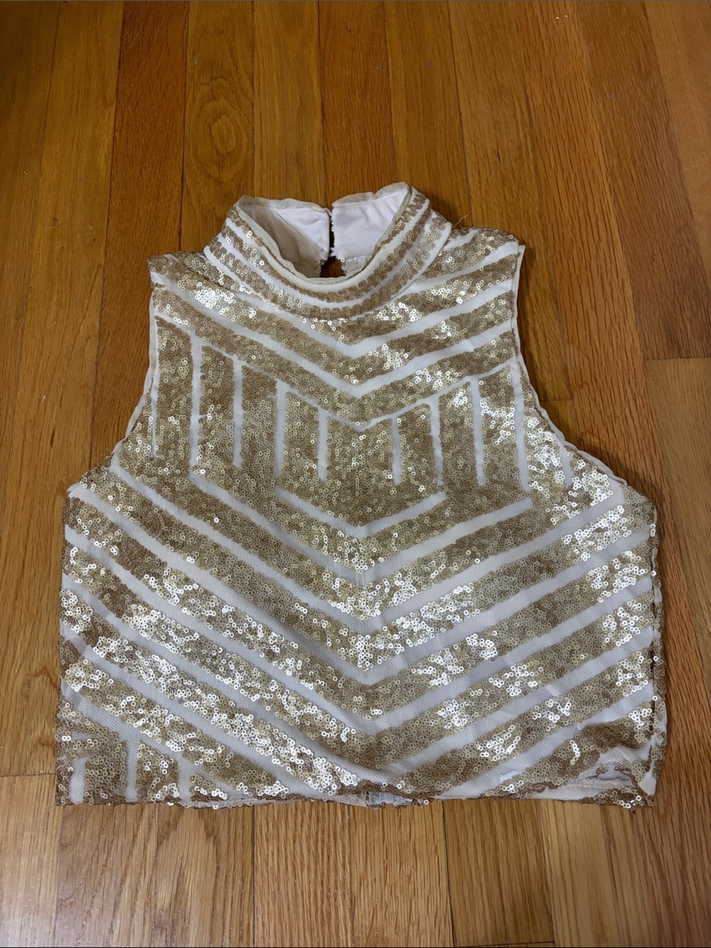 Gold Sequin Mock-Neck Crop Camisole